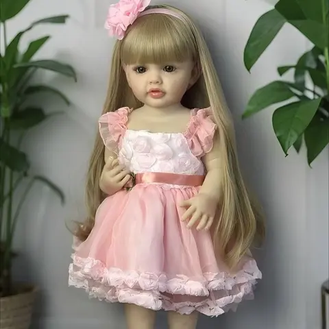 22-Inch Full Vinyl Body Reborn Toddler Girl Doll - Lifelike, Anatomically Correct, Long Hair, Cute Doll Collectible, Powder Scented, 1.3kg/2.6lbs, Suit for Children Development, Ideal for Babysitter Training, Birthday Gift