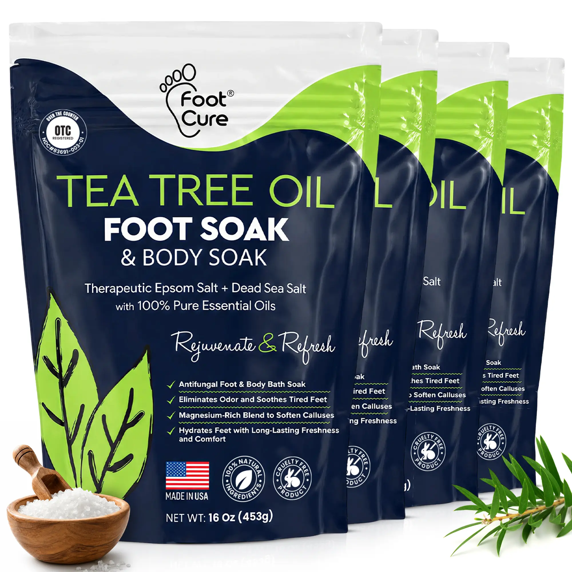 Foot Cure Tea Tree Oil Foot Soak with Epsom Salt – Athlete's Foot Relief & Odor Control for Spa Pedicure at Home Foot Care Product Foot Soaking Salts