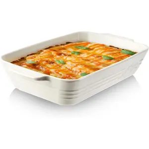 Casserole Dishes for Oven,9x13 Ceramic Baking Dish,4.2 Quarts Large Lasagna Pan with Handles Deep and Large Capacity,Durable Bakeware for Lasagna,  Decor, Wedding , White