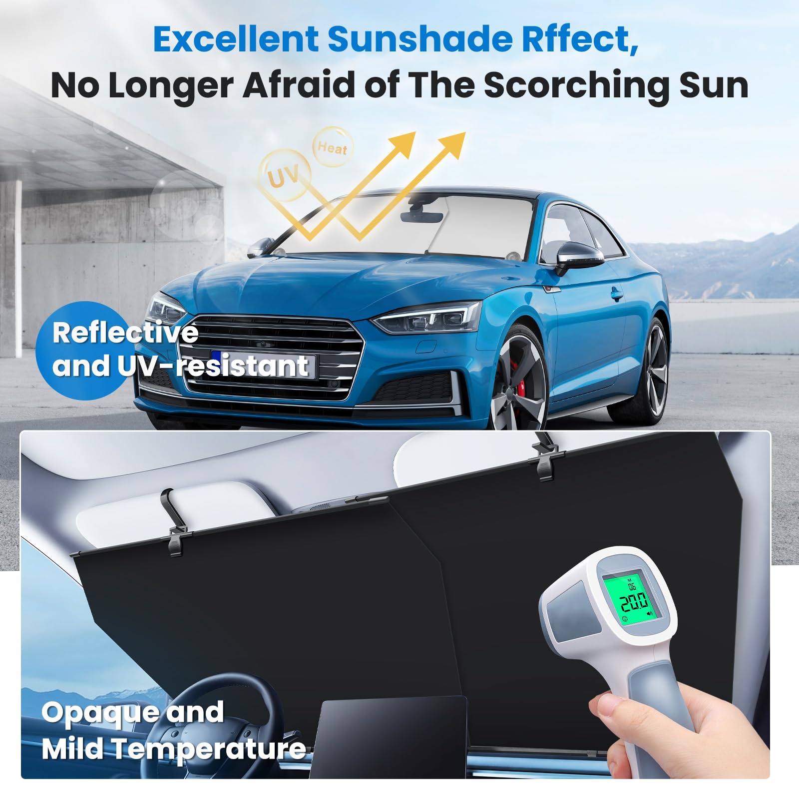EURVET 2026 Car Windshield Sun Shade - Adjustable Auto Retractable UV & Heat Protection Easy to Use Universal Fit for Car Camping Outdoor Daily Parking Cool Reflective Sun Blocker windshieldcover