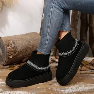 Women's Trendy Snow Boots Thick Sole Ankle Boots Knit Cuff Fuzzy Lined Warm Casual Footwear Indoor Outdoor Shoes