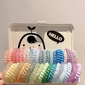6 Candy Color Spiral Phone Cord Hair Ties, Non-Destructive Elastic Rubber Bands, Women's Hairstyle Accessories, Vibrant Colors, Elegant Fashion