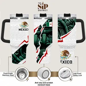 The Sip District. Mexico Aztec Warrior Tumbler 40oz – Mexican Flag Stainless Steel Travel Mug, Aztec Calendar Art Insulated Coffee Cup, Mexico Pride Gift for Men & Women