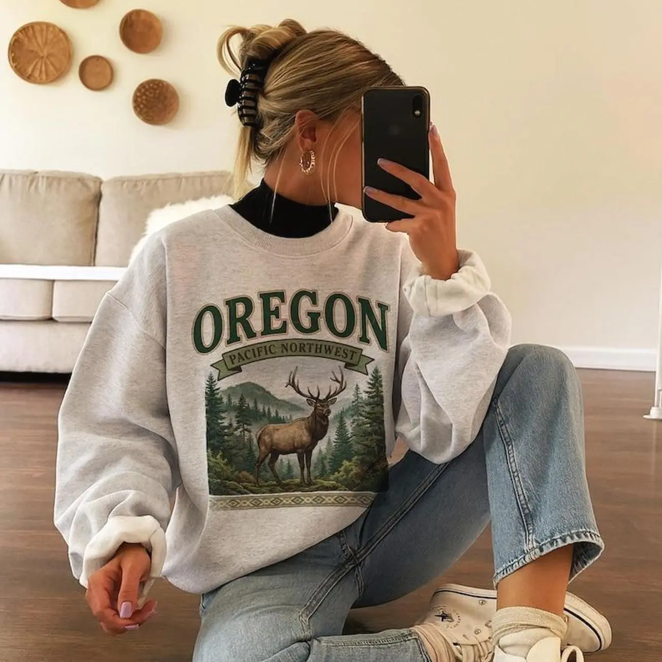 Oregon Elk Sweatshirt Vintage Pacific Northwest Crewneck