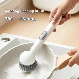 6-in-1 Dish Brush with Detergent Dispenser Adjustable Angle Rotating Scrub Function for Pots Pans Dishes Utensils Wall Mount Ideal for Sink Stove Cookware Kitchen Cleaning Soap Sponges - Pad