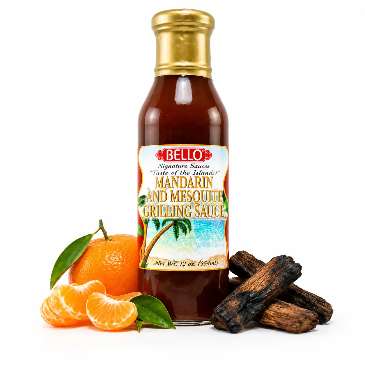 Bello Signature Mandarin Mesquite Grilling Sauce – Sweet & Smoky BBQ Sauce with Citrus Flavor – Premium Marinade & Glaze for Chicken, Ribs, Steak, Seafood, Burgers & Grilled Foods – Gourmet Outdoor Cooking Sauce