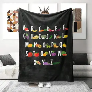 Vibrant Fruit & Vegetable Alphabet Black Throw Blanket