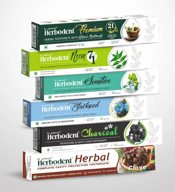 Herbodent Oral Organic Toothpaste Variety Pack (6 Count) - Premium 5.82oz & 6.53oz Tubes, Neem 7-in-1, Sensitive, Blackseed, Charcoal, Clove, Natural Gum & Teeth Remedies prevents bad breath bacteria protects