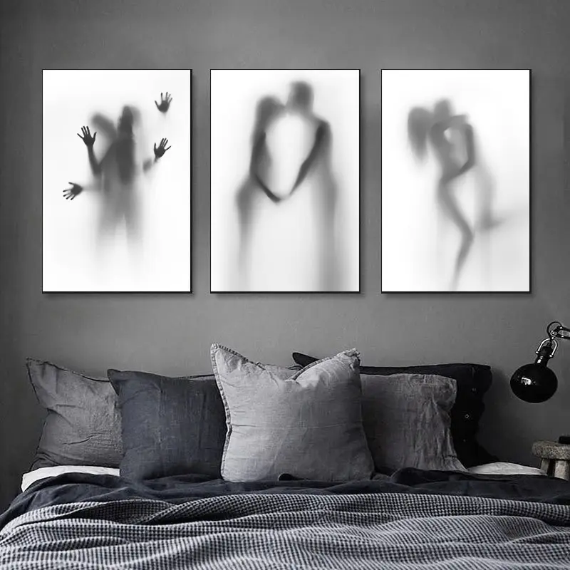 3pcs/set Abstract Mirror Fashion Posters Minimalist Projection Art Figure Canvas Painting Couple Hazy Nordic Bedroom Corridor Modern Wall Decor Home Decor