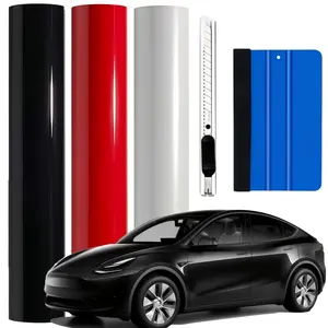 For Tesla Model 3/Y/S/X 60x12" Car Body Sticker with Squeegee and Cutter Kit, Super Glossy Car Vinyl Film Wrap Protector Sticker Tape + Tool, Self-Adhesive Air Bubble Free, Universal for Car DIY Decoration Accessories, Tear Off without Residue
