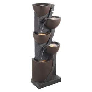 VEVOR Fiberglass-Resin 49.61 in 5-Tier Jar-Shaped Water Fountain - Cascading Tiers, LED Lights, Calming Sound, Pump - Outdoor/Indoor Patio Use