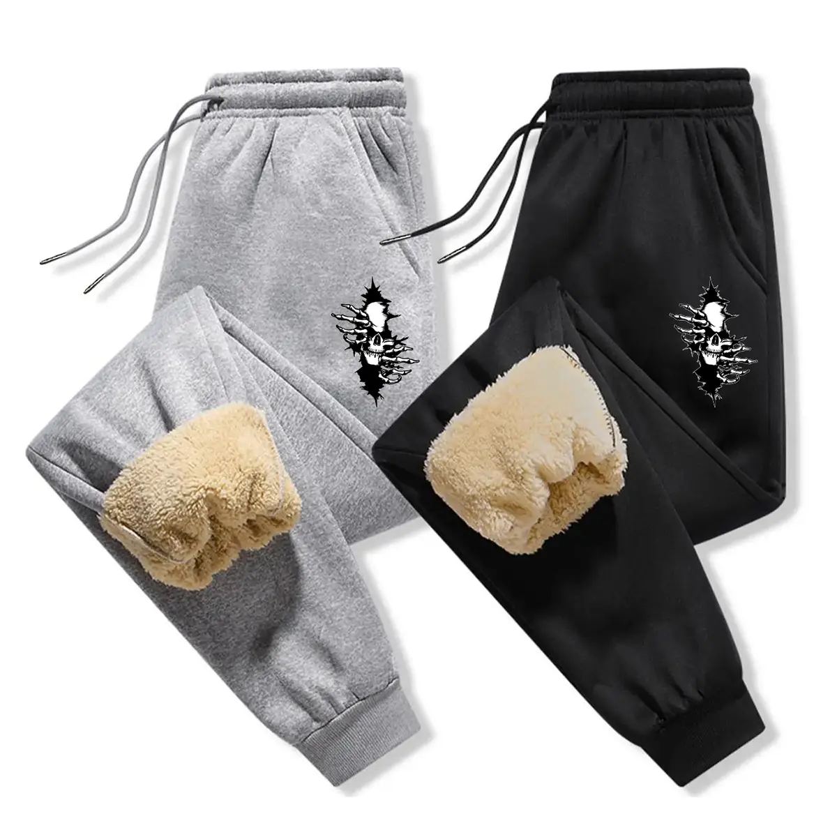 Male Streetwear Style Fleece-Lined Fitted Sweatpants - Ankle Length Warm Winter Joggers, All Over Print, Elastic Waistband, Machine Washable (Cold Wash Recommended) for Casual Outings, Chic
