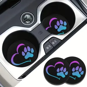 2pcs Car Coasters Cute Pet Paw Print, Absorbent Coasters Set, Universal Fit, Women Gifts, Car Interior Decorative, Car Decor & Accessories, Car Interior Decoration, Car Interior Accessory, Car Decorations