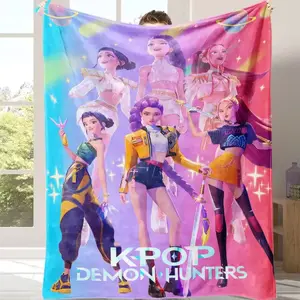 Huntrix K-Pop Demon Hunters Flannel Throw Blanket Super Soft Cozy All Season Blanket Comfort Warm Blanket for Sofa Bed Office Ideal Holiday Gift for Kpop Anime Fans Friends Kids Boys Girls Teens Adults Birthday Plush Cute Room Decor