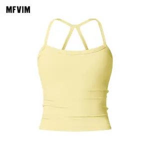 MFVIM  Women's solid color camisole sports undershirt, high elasticity breathable and comfortable self-padded sports undershirt, suitable for yoga gym workout, women's indoor and outdoor sportswear Cherry-Red Valentine's Tops women Casual Womenswear Basic