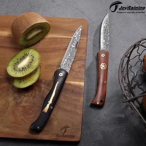 JoyRaining Handmade Damascus Pocket Knife with Unique Wood Handle/Slip Joint-  The Perfect Meaningful Gift for Dad/Husband - 10,000+ Happy Owners - Vintage EDC Folder SpringStatements