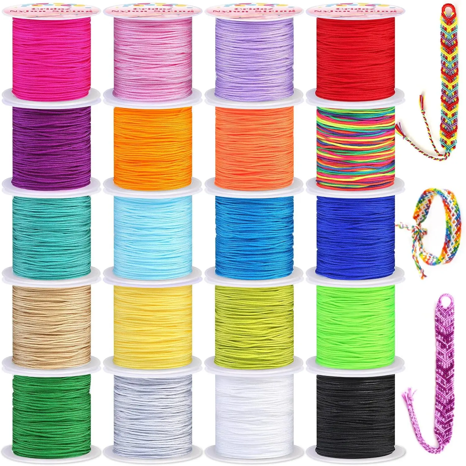 0.8 mm Synthetic Nylon Beading Thread - 20 Rolls (25 yd per Roll) for Chinese Knotting, Kumihimo, Braided Bracelets, Sewing, Wrapping, DIY Jewelry & Craft Projects, 25 Yards Per Roll