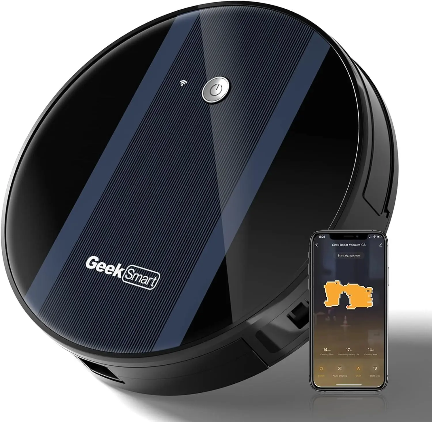 GeekSmart Robot Vacuum Cleaner, Ultra Slim Robotic Vacuum, Automatic Floor Cleaning Robot, Low Profile Design for Under Bed, Sofa & Furniture, Compact Smart Vacuum Cleaner for Home, Apartment & Everyday Cleaning, Black