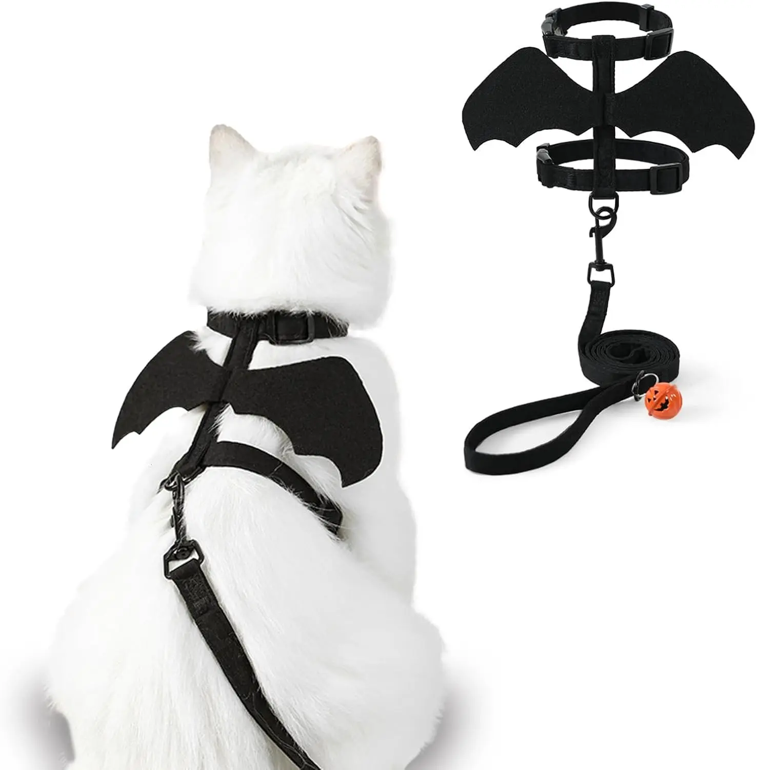 Cat Harness and Leash Halloween Costume with Bat Wings Escape Proof Soft Adjustable Vest Easy Control Breathable Harness for Small Dogs Cats Rabbits (S)