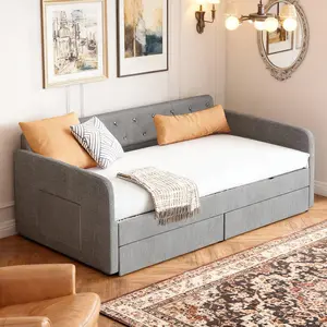 summervibes Twin Size Gray Cashmere Upholstered Sofa Bed with 2 Storage Drawers, Convertible Soft Sleeper Sofa