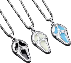 Halloween Style Cool Mens Women Stainless Steel Skeleton Halloween Skull Coffin Luminescence Pendant Necklace Gift For Man Gift For Halloween