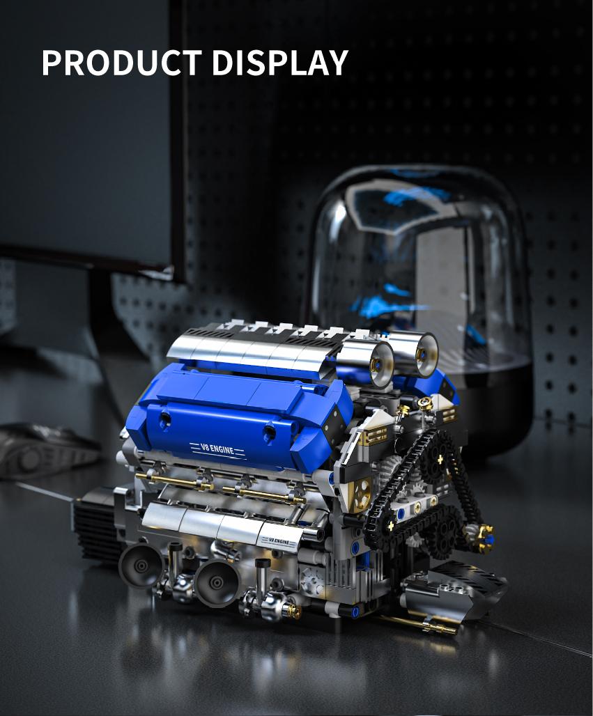 V8 Engine Model Kit That Runs, Motorized Visible Engine Building Set, Mechanical Chain & Cylinder Linkage Structure, STEM Learning Construction Toy, Holiday Birthday Gift for Car Enthusiasts & Adults