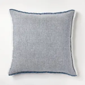 Oversized Reversible Linen Square Throw Pillow with Frayed Edges Blue - Threshold designed with Studio McGee: Indoor Comfort Zipper Closure