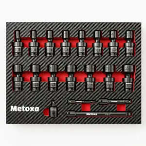 【Father's Day Gift】METOXA 19pc 3/8" Drive CR-MO Flex Impact Wrench Socket Set, Heavy-Duty Swivel Professional Automotive Tools for Dad #Summervibes