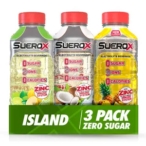 SueroX Sugar-Free Sports Drink for Hydration and Recovery, Electrolyte Hydration Drink with 8 Ions, Zero Calorie Sports Drinks with Electrolytes, Island Pack, 21.3 Fl Oz, 3 Pack