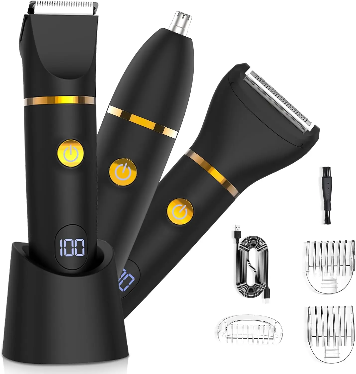 Men Ball Shaver, 3-in-1 Titanium Blade Pubic Trimmer IPX7 Wet Dry Electric Razor