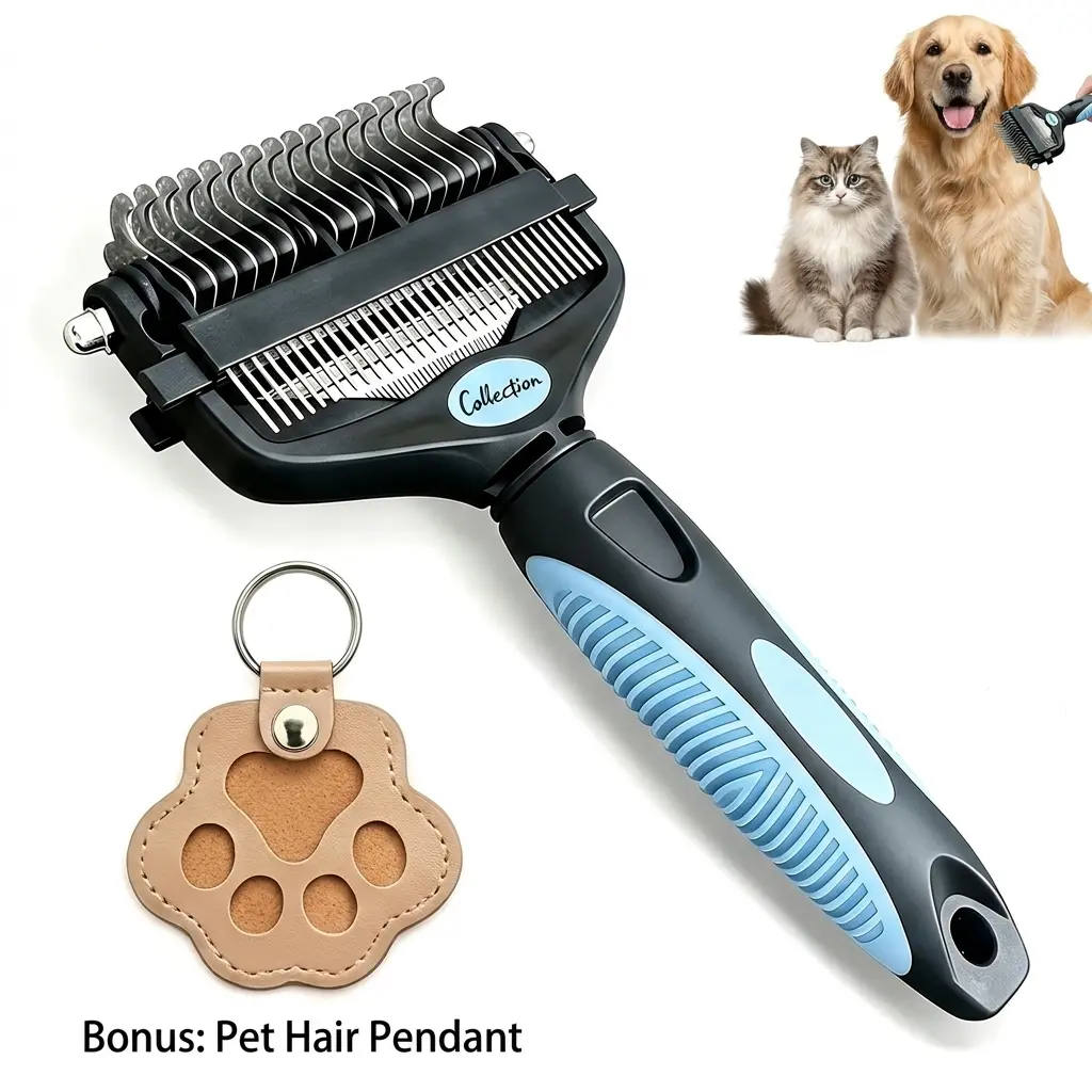 3-In-1 Double Sided Pet Grooming Brush, Dog & Cat Dematting Undercoat Rake, Deshedding Comb to Remove Tangles and Loose Fur, for Short & Long Haired Pets