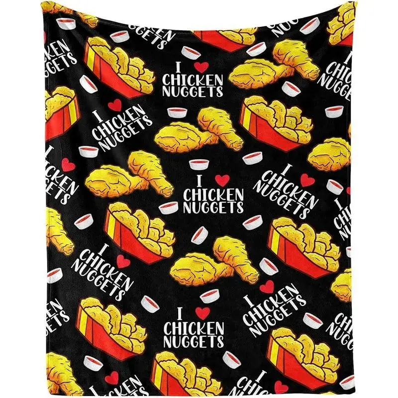 Funny Fried Chicken Nugget Flannel Blanket, Cute Food Pattern Throw Blanket, Soft Cozy Fleece Blanket for Sofa Bed Couch, Novelty Gift for Food Lovers