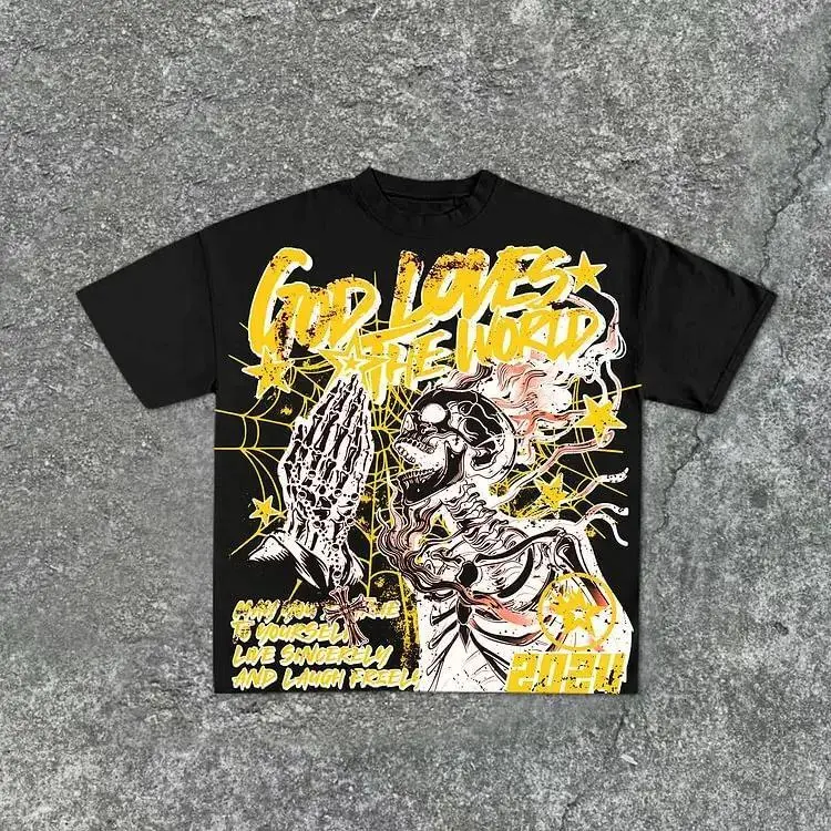 Casual Short Sleeve God Loves The World Graphics 100% Cotton T-Shirt Men Summer Y2K Vintage Oversize T-shirt Streetwear Women Top grandma's  favorite  shirt boyfriend  tees