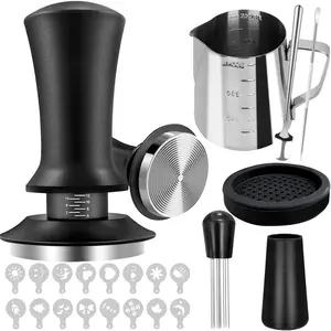 22 count Espresso Accessories, 51mm Espresso Tamper Kit, Espresso Machine Accessories Set with Coffee Tamper, WDT Tool, Tamper Mat, Coffee Stirrer, Frothing Pitcher, Latte Art Pen, 16 Coffee Stencils