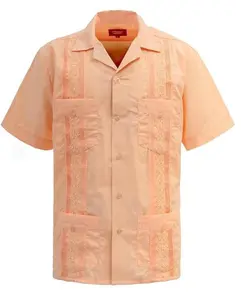 Men's Short Sleeve Cuban Style Guayabera Shirt (PEACH-DURAZNO)