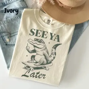 Comfort Colors See Ya Later Alligator Shirt, Funny Crocodile Skateboard Tee, Retro Graphic Unisex T-Shirt Gift