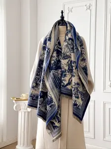 Unisex Landscape Print Scarf, Soft Warm Woven Shawl for Fall & Winter, Casual Fashion Accessory for Men Women, Thick Fabric, Square Scarf