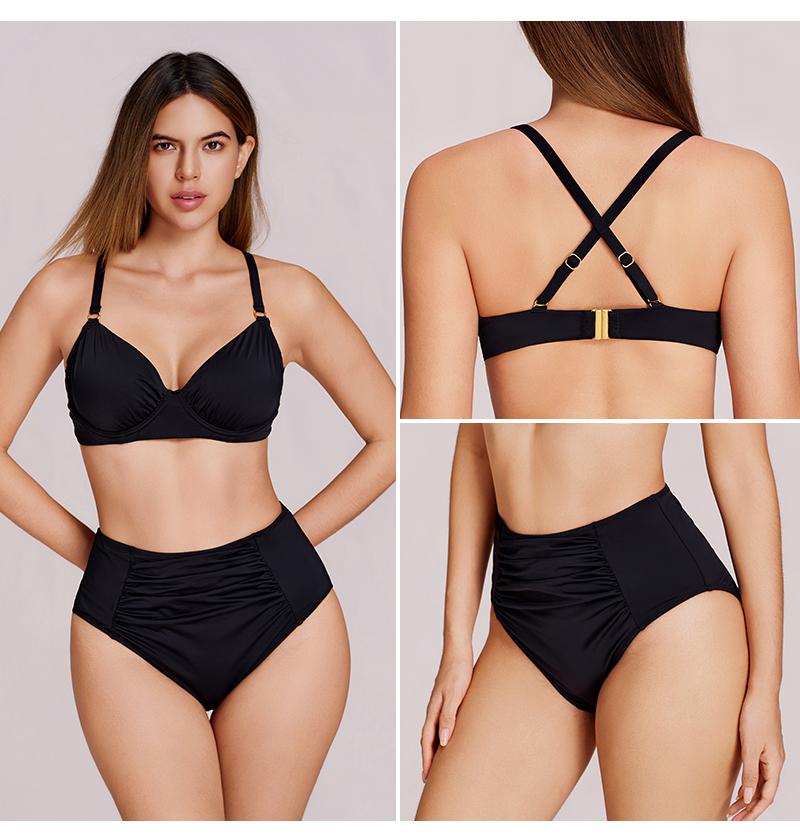 Lilylove Tummy Control Bikini Sets Underwired Ruched 2 Piece Swimsuits High Waisted Summer Swimming Clothing Beach Water Sports Swimwear Women's Two Piece Bathing Suit