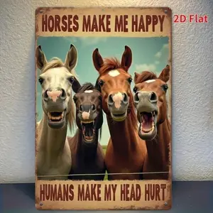 Aluminum Vintage Horses Wall Art, Rustic 2D Flat Aluminum Sign for Cafe Bar and Backyard, Four Horses Home Decor for Living Room Bedroom, Animal Design