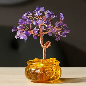 Home feng shui check--Purple Tree Crystal in Glazed Bowl  Size:  Base - 6cm/6cm/ 12cm--handcraft