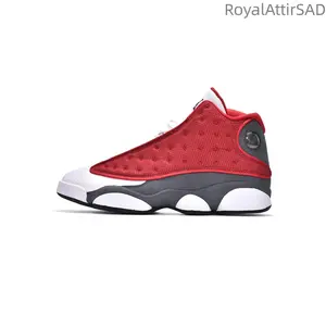 Leather fabric comfortable daily wrapping, anti-slip, shock-absorbing, wear-resistant and supportive high-top basketball shoes in gray, white and red
