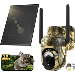 Solar-Powered 4G LTE Security Camera 2K 360° View Live Streaming Game Camera Built-in SIM Card with Motion Activated Color Night Vision Remote Phone Access Solar Powered Trail Camera IP65 Waterproof