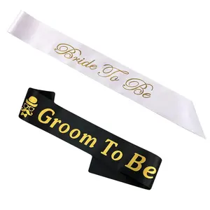 Bachelorette Party Sash Set with Bride and Groom Sashes in White and Black for Bridal Events