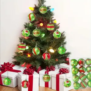 Set of 12 holiday Christmas tree ornaments in a modern style, Modern elegant decoration, featuring shiny red and green balls measuring 2.36 inches in diameter. These plastic decorations are perfect for Christmas and do not contain any feathers.