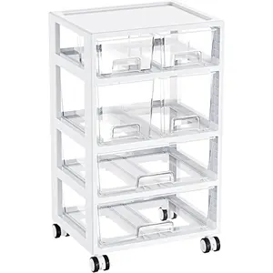 Plastic Drawer Storage Orangizer, 4 Tier 6 Drawers with Wheels for Office Supplies, Art Crafts, Under Desk Storage for Office, Bathroom, Dresser, 1 Pack/Clear