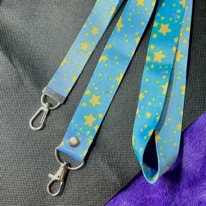 Blue Star Pattern LANYARD |Star Lanyard for Keys, Cute Pattern Wristlet Keychain, Student Teacher Nurse ID Badge, Gradient Grid Wrist Strap keyrings and