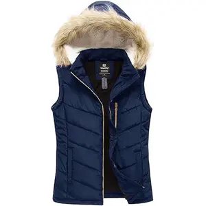 Wantdo Women's Thick Winter Puffer Vest, Warm Zip-Up Vest with Removable Hood, Womenswear Top