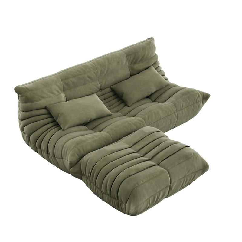 Garvee Bean Bag Couch, Oversized Fireside Chair Bean Bag Sofa with Ottoman for Adults, Togo Loveseat Sofa with High Density Comfortable Foam for Living Room, Bedroom Office, Green