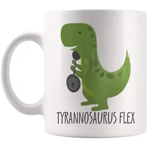 Tyrannosaurus Flex" Funny Gym Mug - Dinosaur Pun Gift for Personal Trainer & Bodybuilder