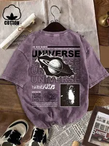 Men's Short Sleeve T-Shirt, Cosmic Culture & American Vintage Style, Fitted H-Type, Graphic Pattern, Casual Wear, All Seasons